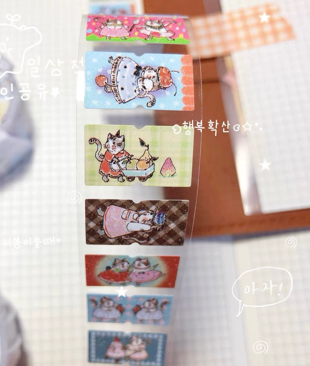 NEW! Cute Design Lab - Cat Festival | Glitter Paper | 500pcs | Label Sticker Tape | Release Paper