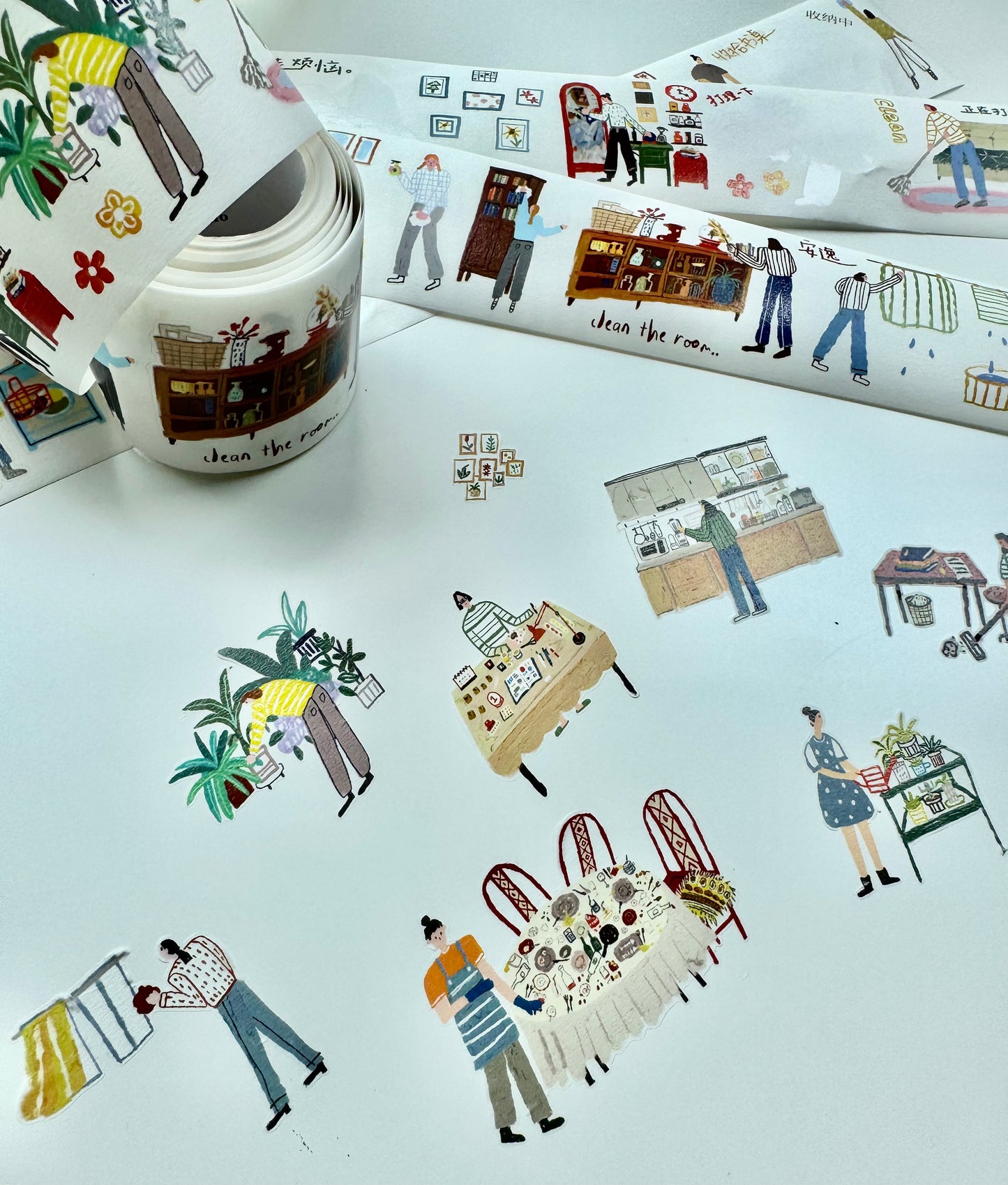 NEW! Wanle Studio - Doing the Chores | Kiss-cut | 5cm Tape | Release Paper | 6M