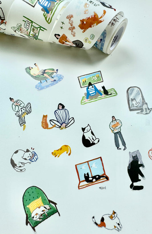 NEW! Wanle Studio - My everyday life with cat | Kiss-cut | 5cm Tape | Release Paper | 6M
