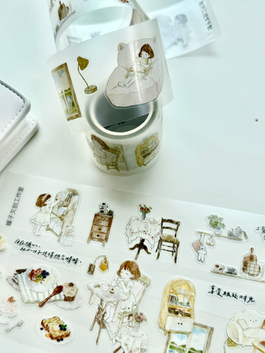 NEW! Jennyuanzi Studio - Girl Living Alone | Kiss-cut | 4.5cm Tape | Release Paper | 5M