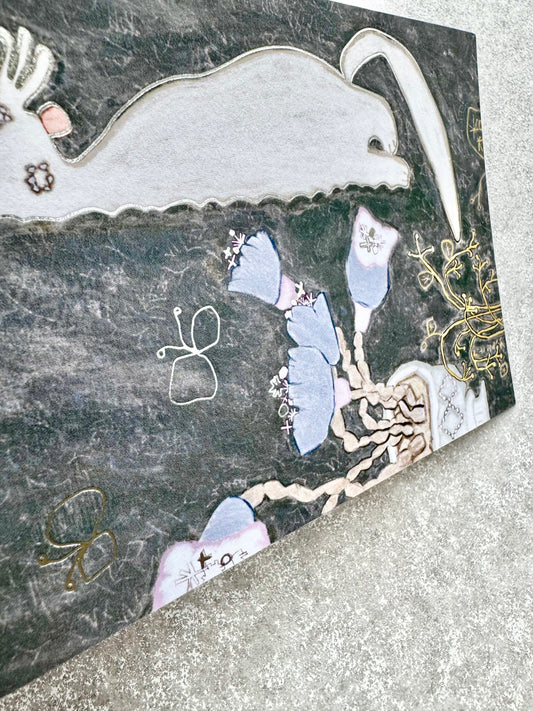 NEW! Misshoegg - A cat by the flower pot | Silver Foil | Postcard | Journaling Accessories