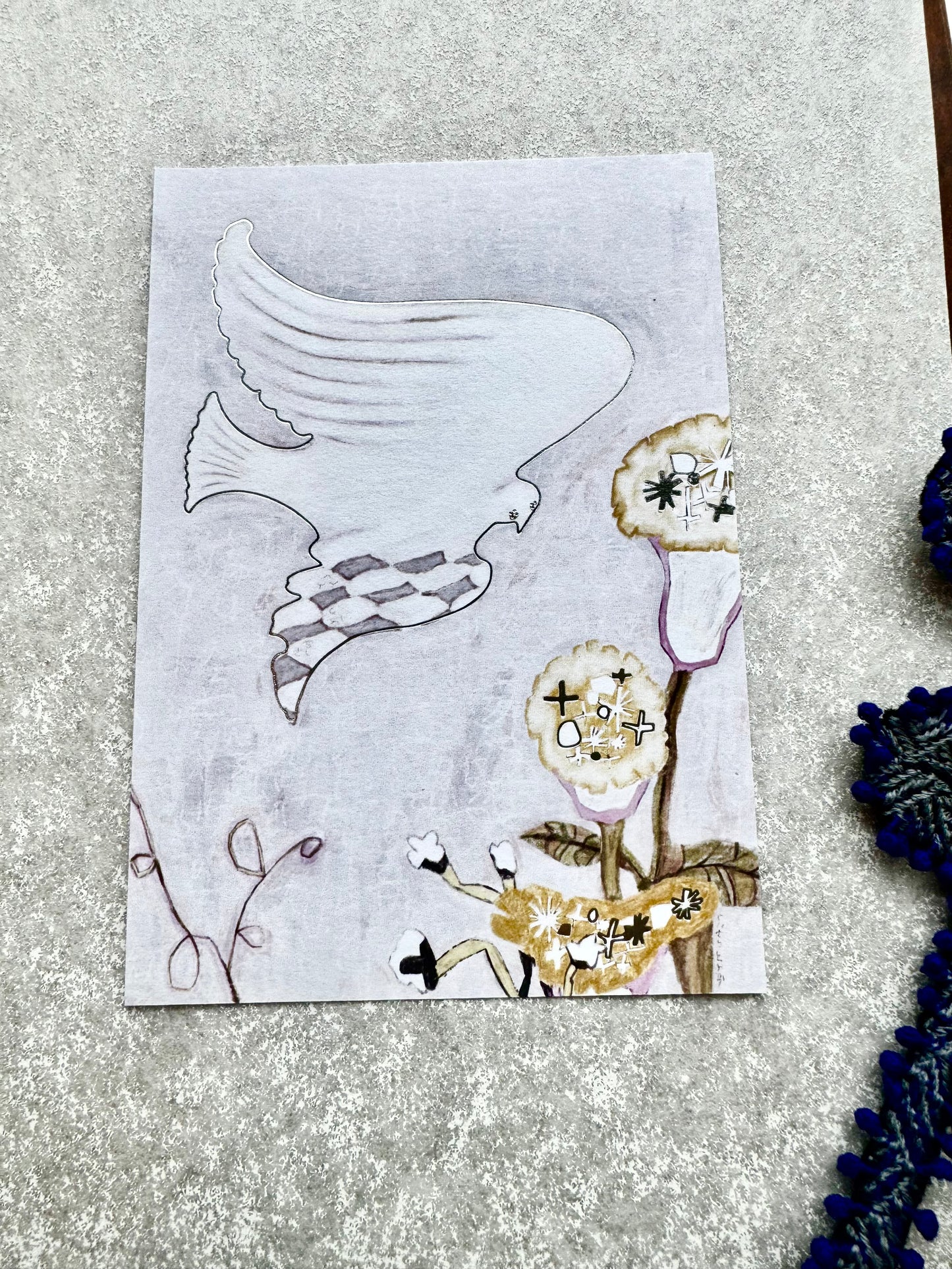 NEW! Misshoegg - Mosaic and Bird | Silver Foil | Postcard | Journaling Accessories