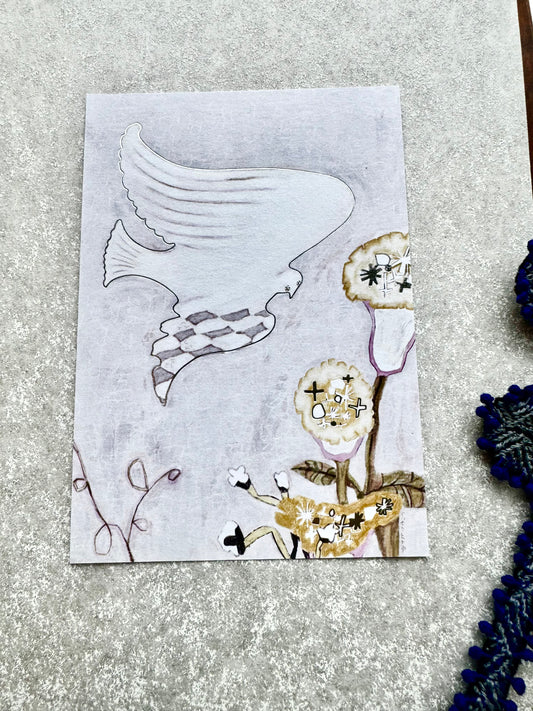 NEW! Misshoegg - Mosaic and Bird | Silver Foil | Postcard | Journaling Accessories