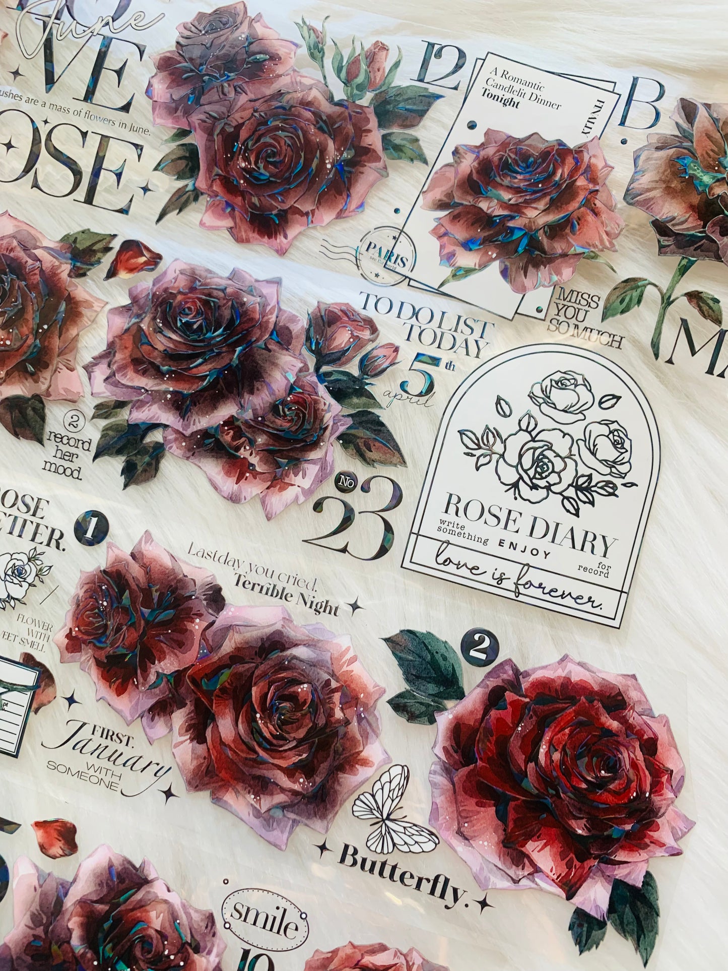 Likey - Vintage Red Rose | 6cm Iridescent PET Tape | Release Paper