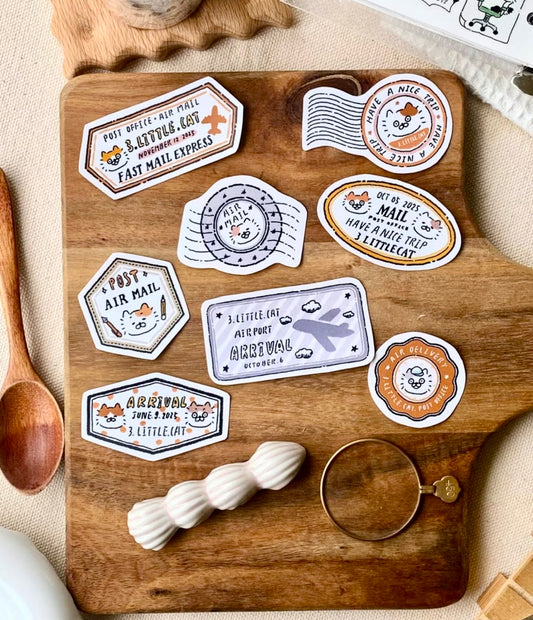 NEW! 3 Little Cat - Travel Stamps | 8pcs Sticker Pack | Stickers