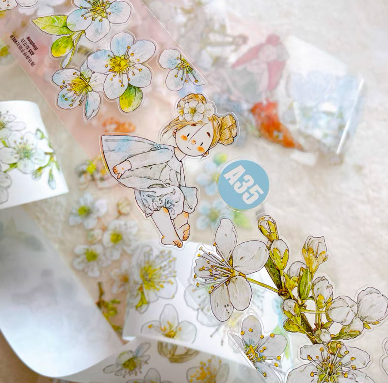 NEW! DingDing - A35 Pear Blossom | Kiss-cut | 6cm Matte PET Tape | Release Paper | 5M