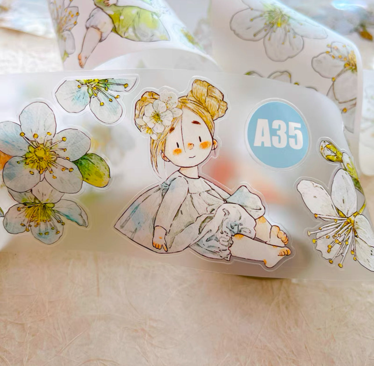 NEW! DingDing - A35 Pear Blossom | Kiss-cut | 6cm Matte PET Tape | Release Paper | 5M