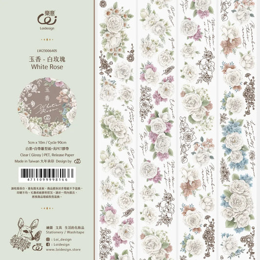 NEW! Loidesign - White Rose | 5cm PET Tape | Release Paper