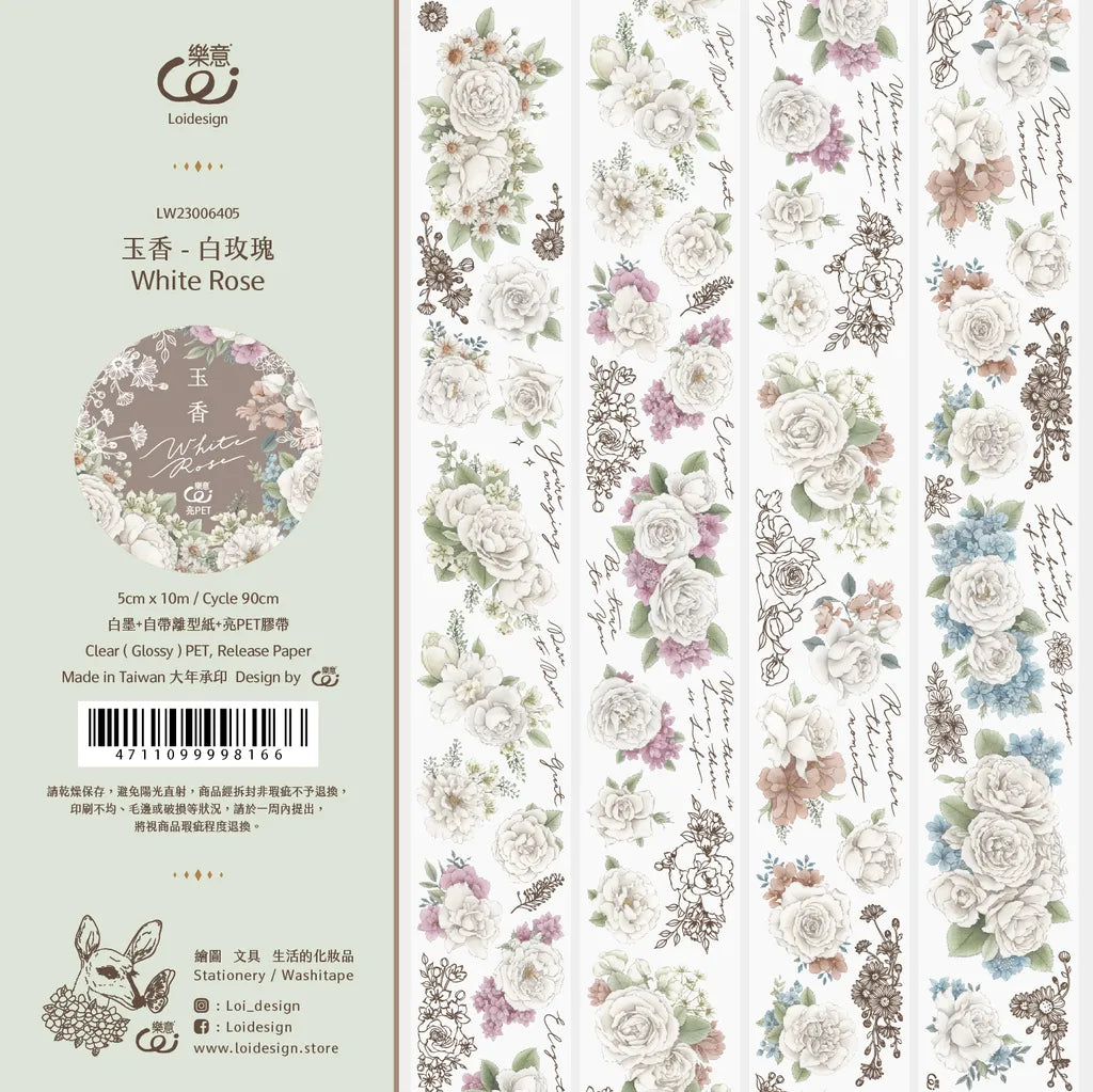 NEW! Loidesign - White Rose | 5cm PET Tape | Release Paper