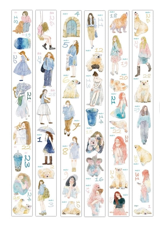 NEW! DingDing - 365 Days | Kiss-cut Tape Set |  Release Paper | 8 Rolls Set | 1 Set of free Calendar postcards