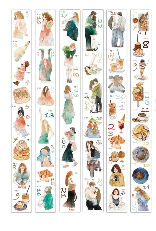 NEW! DingDing - 365 Days | Kiss-cut Tape Set |  Release Paper | 8 Rolls Set | 1 Set of free Calendar postcards