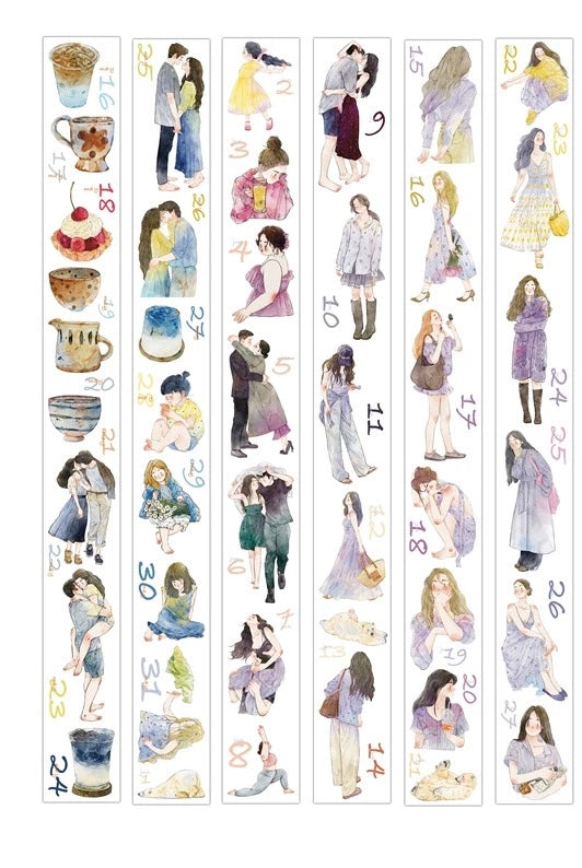 NEW! DingDing - 365 Days | Kiss-cut Tape Set |  Release Paper | 8 Rolls Set | 1 Set of free Calendar postcards