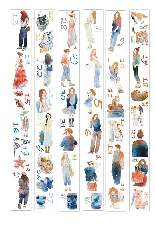 NEW! DingDing - 365 Days | Kiss-cut Tape Set |  Release Paper | 8 Rolls Set | 1 Set of free Calendar postcards