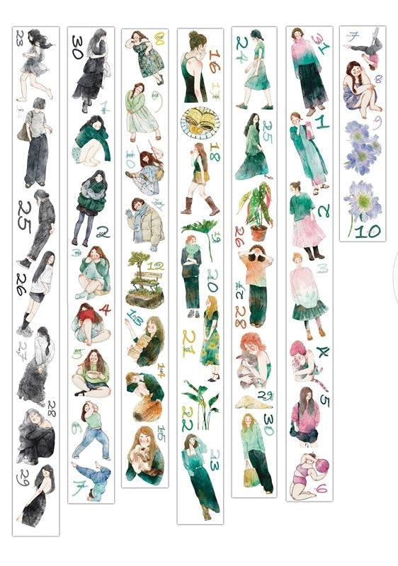 NEW! DingDing - 365 Days | Kiss-cut Tape Set |  Release Paper | 8 Rolls Set | 1 Set of free Calendar postcards