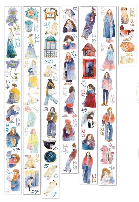 NEW! DingDing - 365 Days | Kiss-cut Tape Set |  Release Paper | 8 Rolls Set | 1 Set of free Calendar postcards