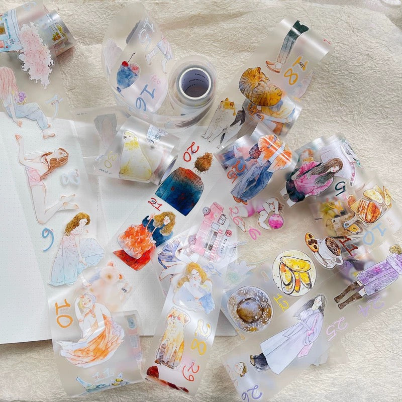 NEW! DingDing - 365 Days | Kiss-cut Tape Set |  Release Paper | 8 Rolls Set | 1 Set of free Calendar postcards