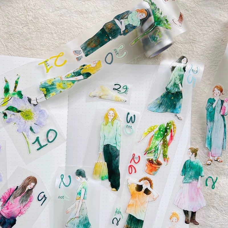 NEW! DingDing - 365 Days | Kiss-cut Tape Set |  Release Paper | 8 Rolls Set | 1 Set of free Calendar postcards