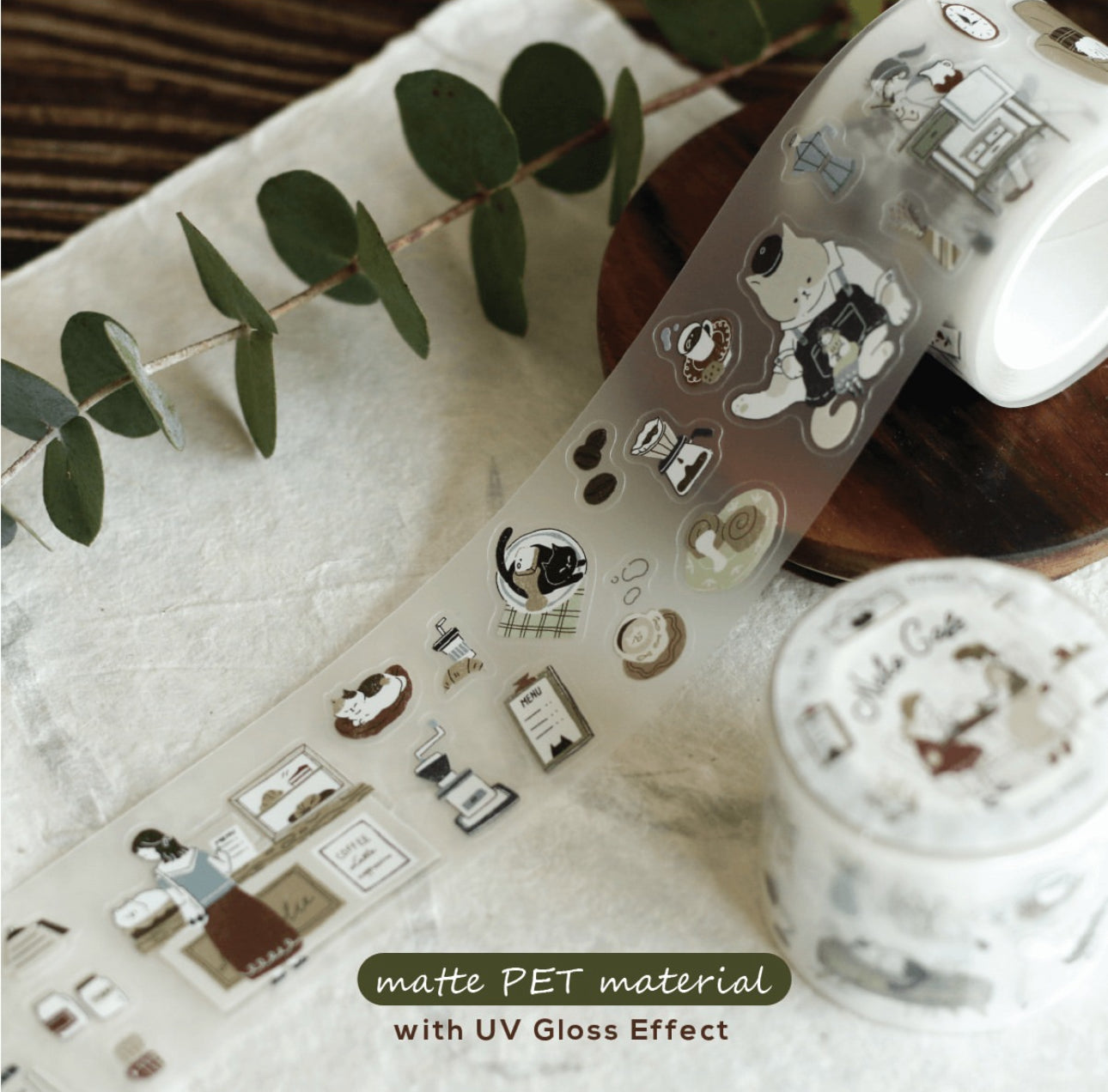 Teayou - Neko Cafe | 4cm Matte PET Tape |  Die Cut | Release Paper