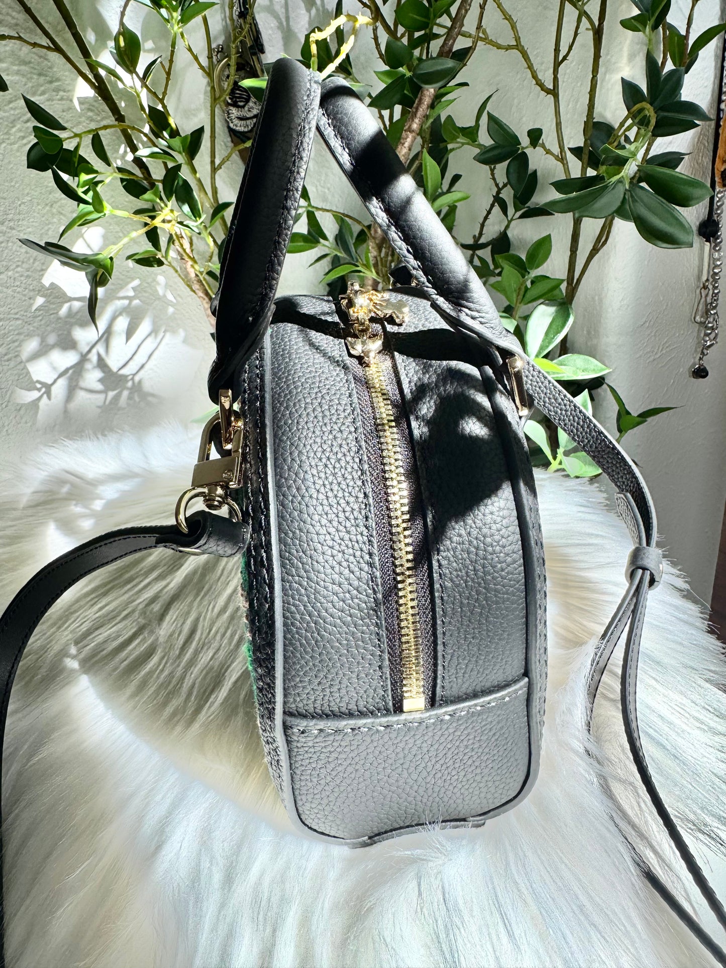 ESH Exclusive Collection - Green tambourine | Double-sided Pattern | mina perhonen Fabric | Real Leather | Handle | Crossbody | Handmade Products