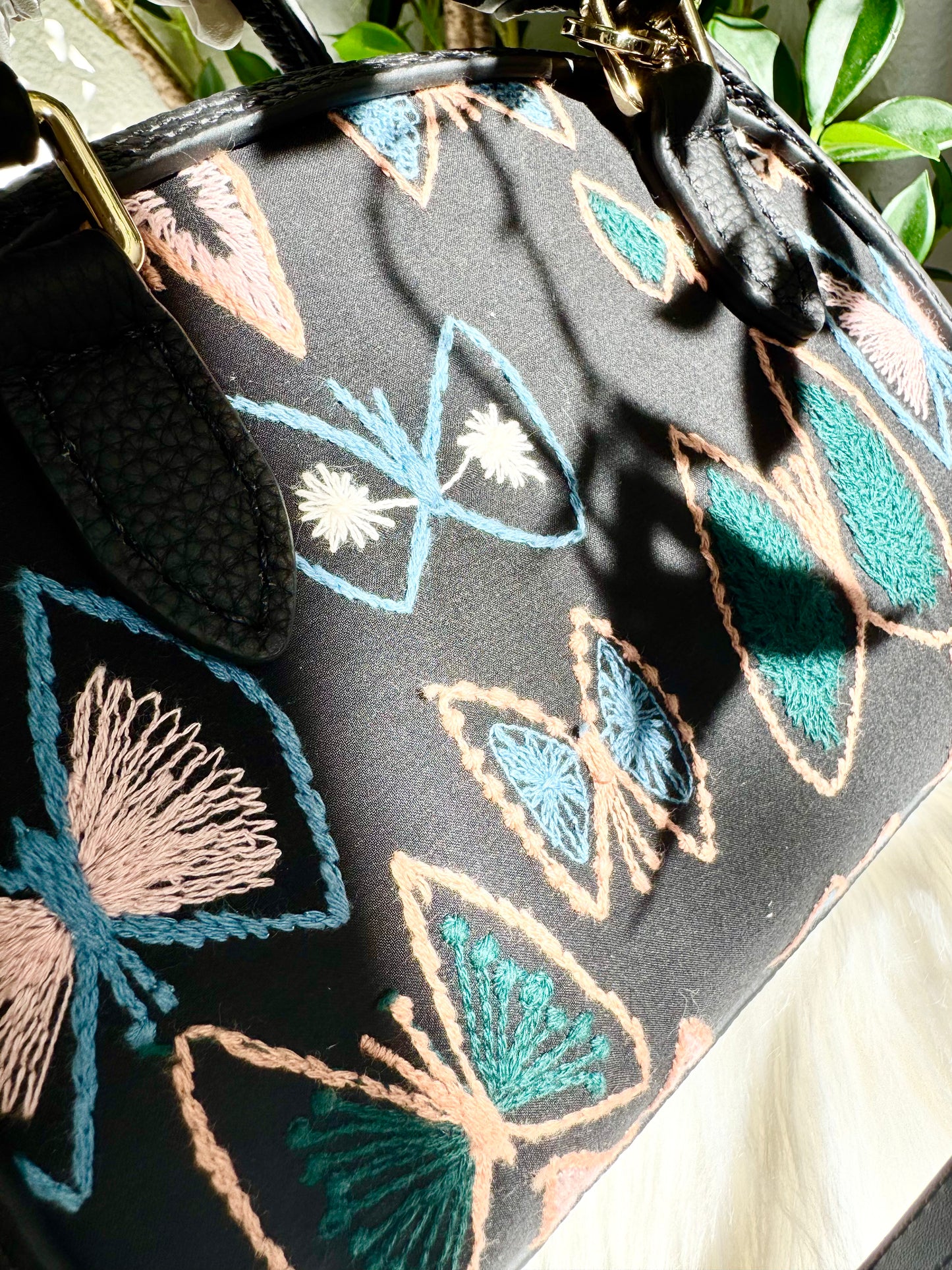 ESH Exclusive Collection - Green tambourine | Double-sided Pattern | mina perhonen Fabric | Real Leather | Handle | Crossbody | Handmade Products