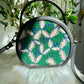 ESH Exclusive Collection - Green tambourine/ sing leaf | Double-sided Pattern | mina perhonen Fabric | Real Leather | Handle | Crossbody | Handmade Products