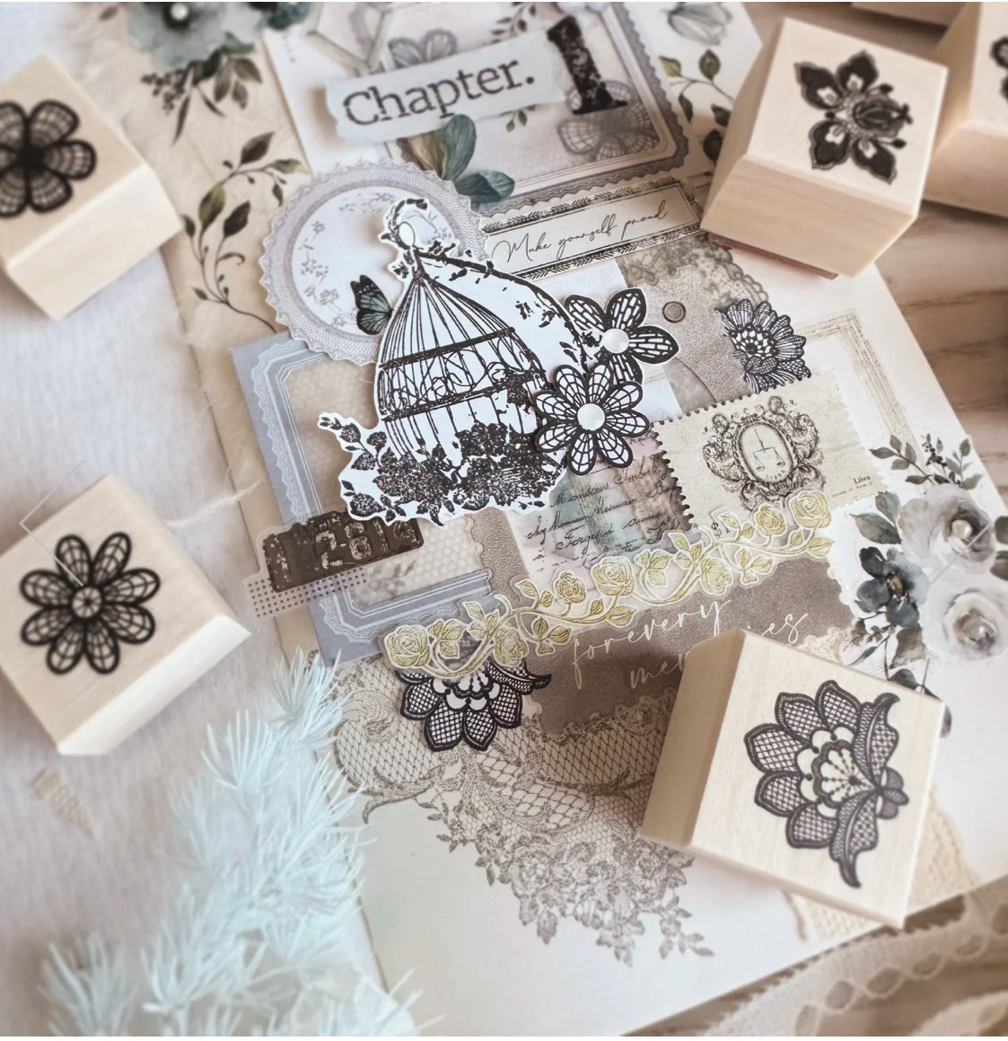 NEW! Journal Pages - Floral Sweet Lace | 9pcs Rubber Stamp Set