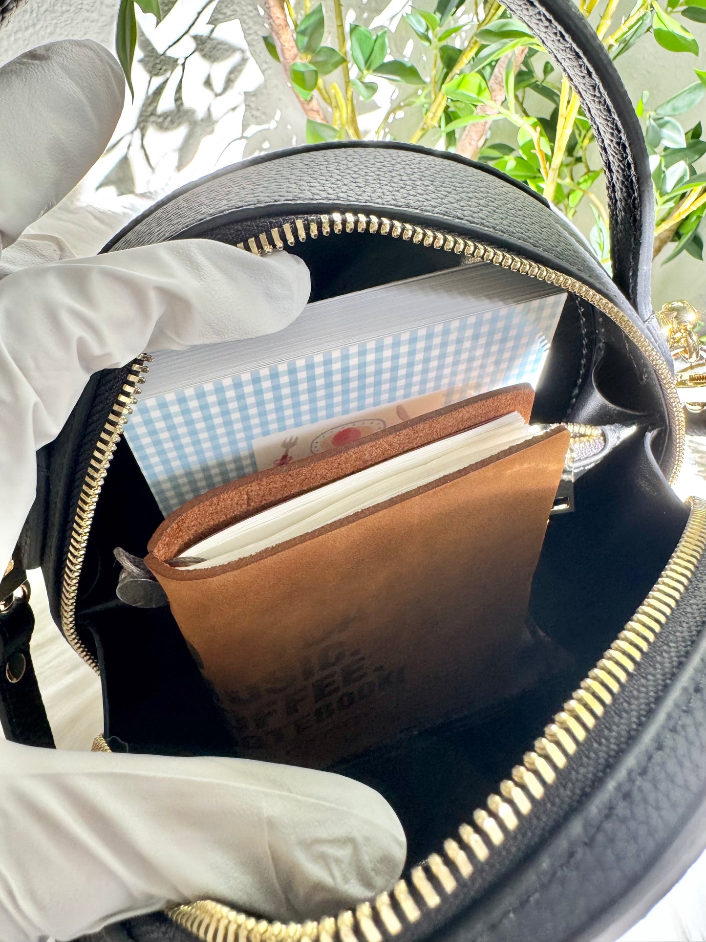 ESH Exclusive Collection - Green tambourine/ sing leaf | Double-sided Pattern | mina perhonen Fabric | Real Leather | Handle | Crossbody | Handmade Products