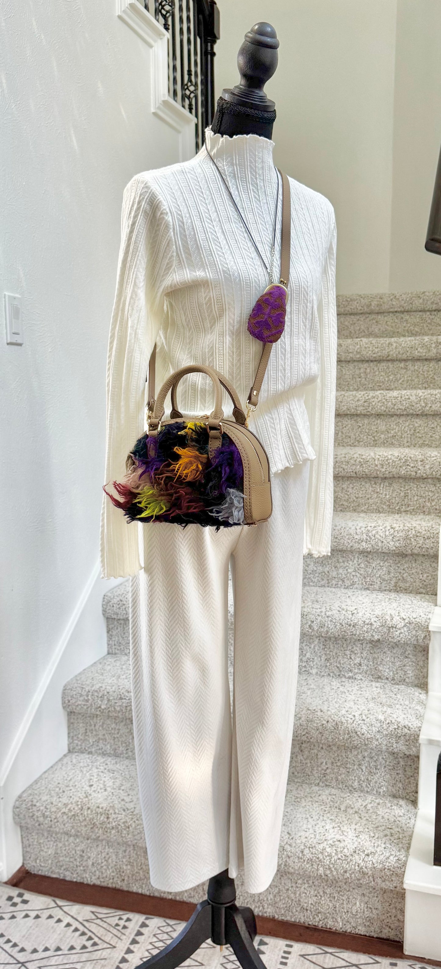 ESH Exclusive Collection - pot-au-feu | Double-sided Pattern | mina perhonen Fabric | Real Leather | Handle | Crossbody | Handmade Products