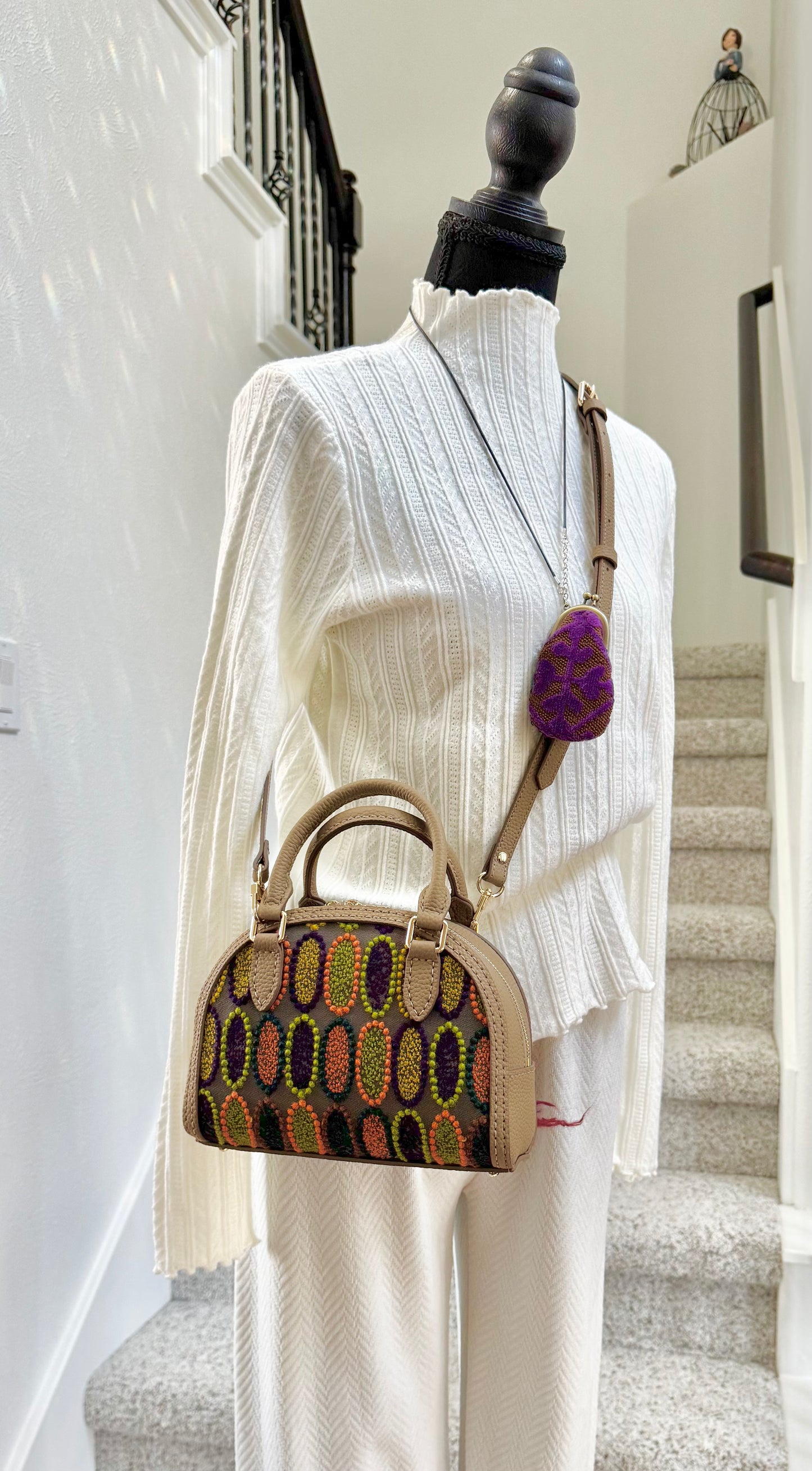 ESH Exclusive Collection - pot-au-feu | Double-sided Pattern | mina perhonen Fabric | Real Leather | Handle | Crossbody | Handmade Products