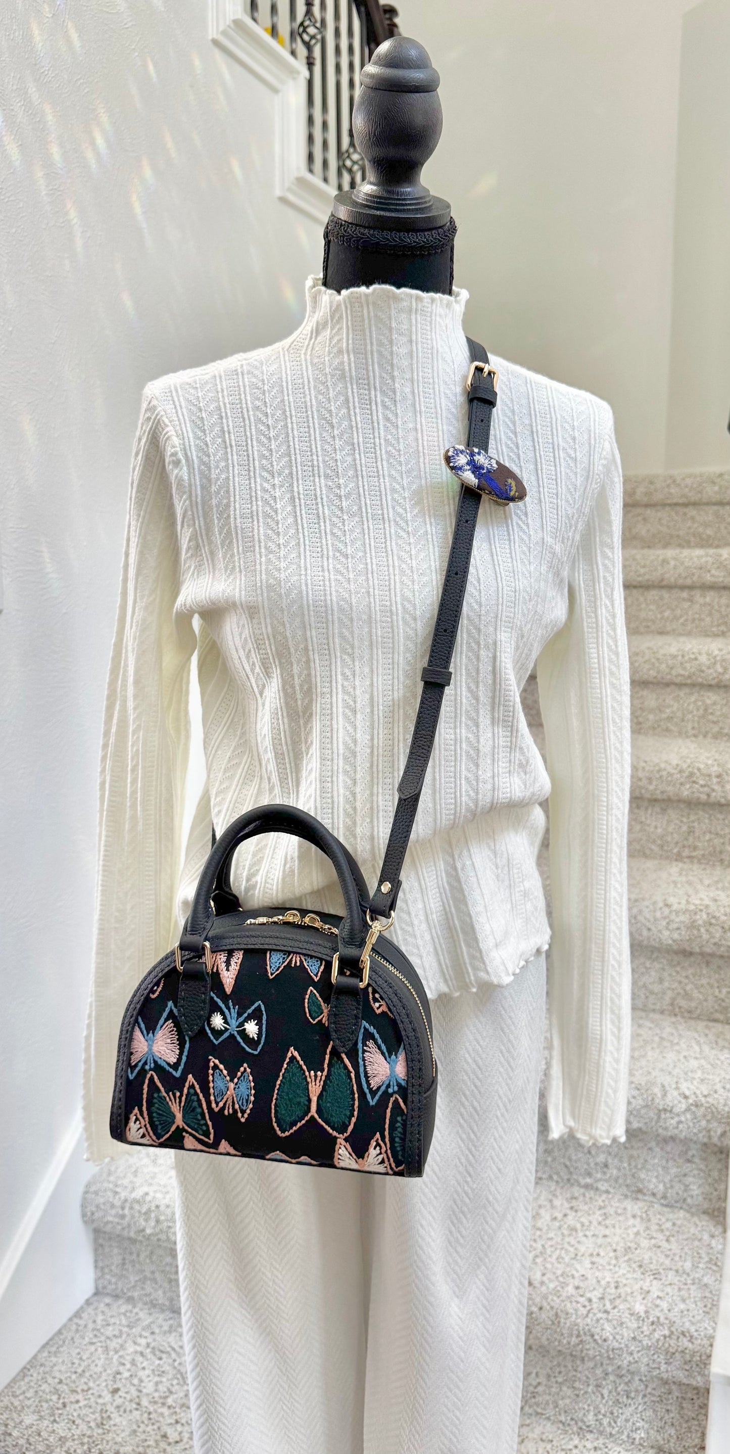 ESH Exclusive Collection - Green tambourine | Double-sided Pattern | mina perhonen Fabric | Real Leather | Handle | Crossbody | Handmade Products