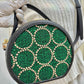 ESH Exclusive Collection - Green tambourine/ sing leaf | Double-sided Pattern | mina perhonen Fabric | Real Leather | Handle | Crossbody | Handmade Products
