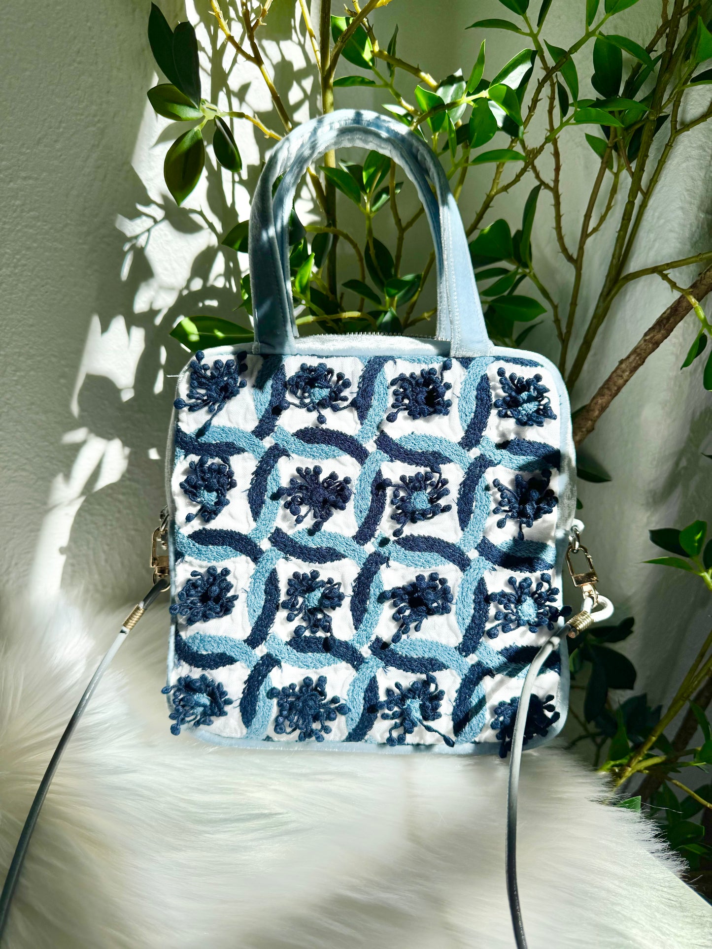 ESH Exclusive Collection - Square bag | Double-sided Pattern | Ring Flower | Handle & Crossbody | Handmade Products | mina perhonen Fabric