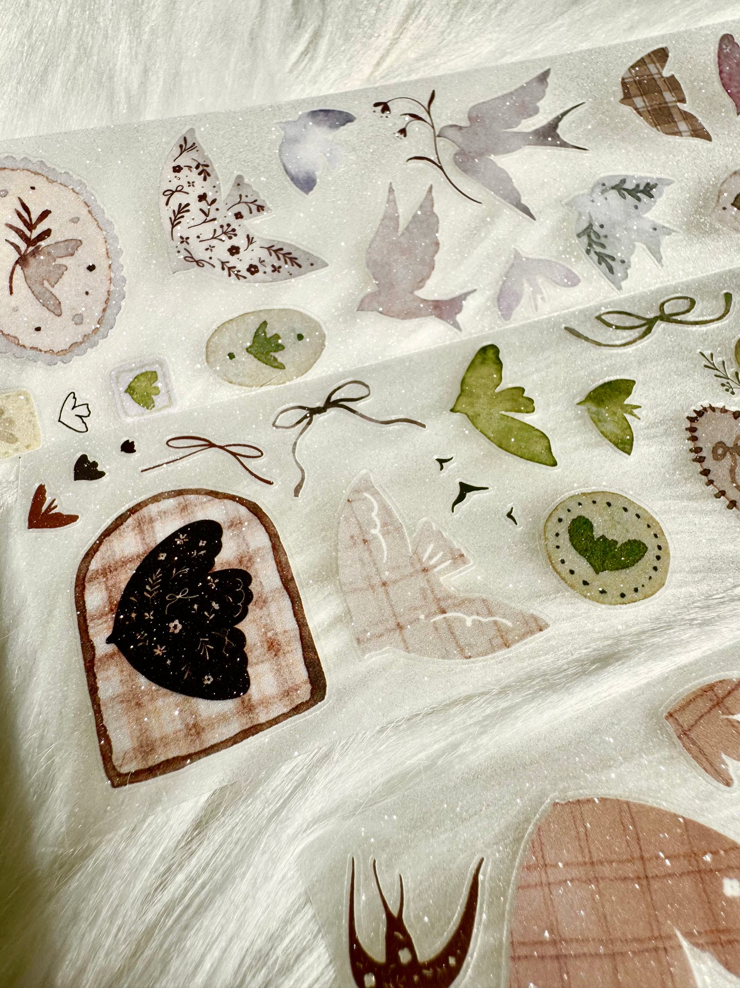 MWJ - Birds | 4.5cm Kiss-cut Glitter PET Tape |  Release Paper | 5M