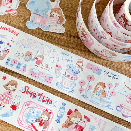 NEW! Molinta - Colors - Pink/ Cream White/ Blue | Kiss-cut | 5cm Washi Paper | Release Paper | 5M