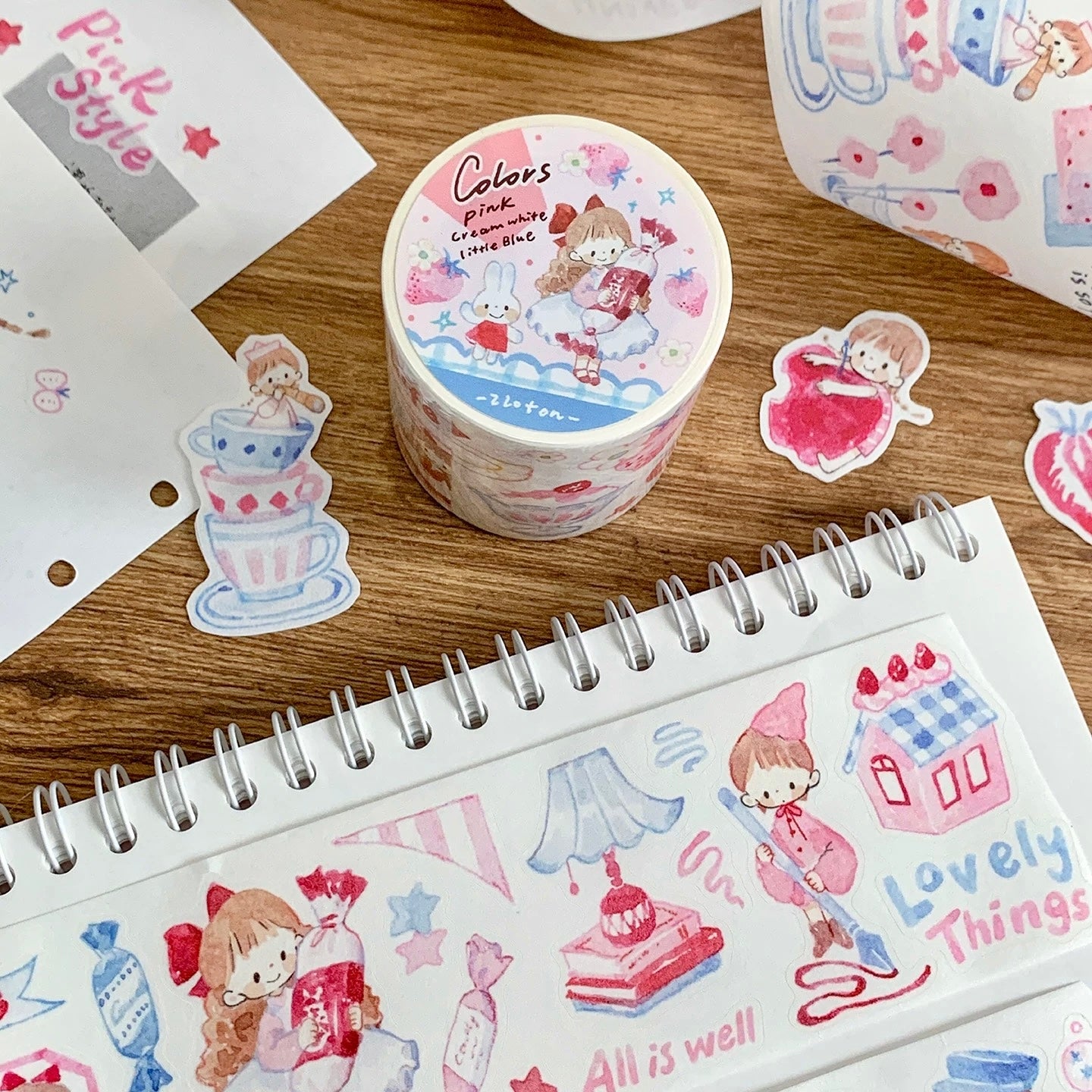 (ETA 02/12) Molinta - Colors - Pink/ Cream White/ Blue | Kiss-cut | 5cm Washi Paper | Release Paper | 5M