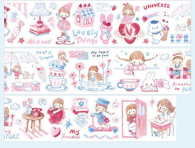 (ETA 02/12) Molinta - Colors - Pink/ Cream White/ Blue | Kiss-cut | 5cm Washi Paper | Release Paper | 5M
