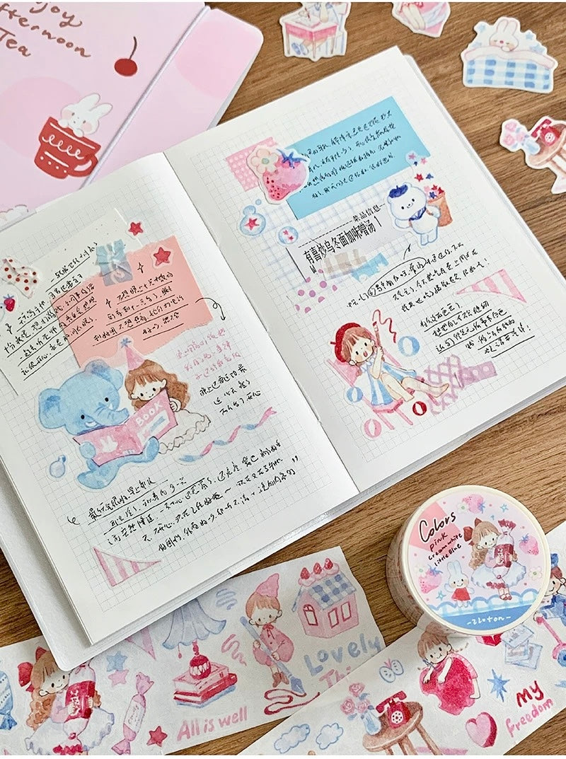(ETA 02/12) Molinta - Colors - Pink/ Cream White/ Blue | Kiss-cut | 5cm Washi Paper | Release Paper | 5M