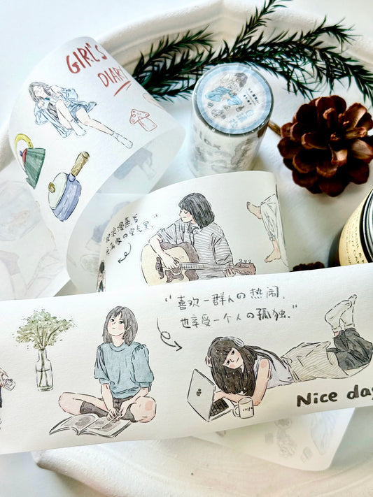 NEW! Xiyue Studio - Girl's Diary | Kiss-cut | 7cm Washi Tape | Release Paper | 6M