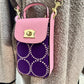 ESH Exclusive Collection - Purple | Phone Bag | Double-sided Pattern | mina perhonen Fabric | Real Leather | Handle | Crossbody | Handmade Products