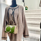ESH Exclusive Collection - Green wool ball | Double-sided Pattern | mina perhonen Fabric | Real Leather | Handle | Crossbody | Handmade Products