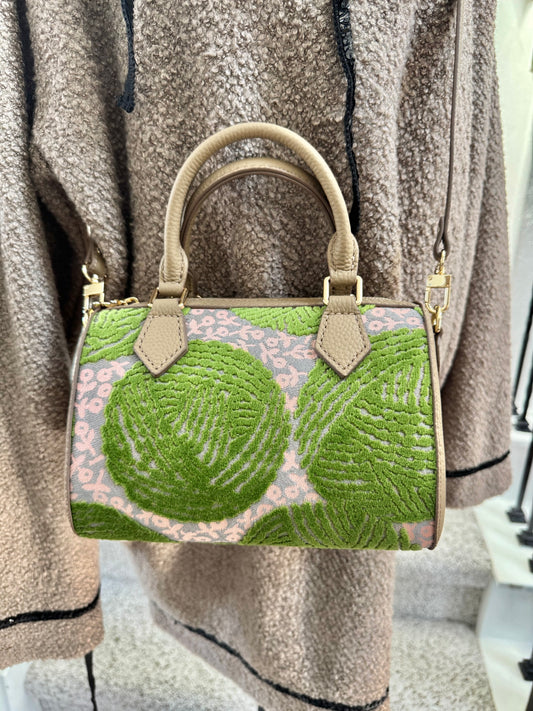 ESH Exclusive Collection - Green wool ball | Double-sided Pattern | mina perhonen Fabric | Real Leather | Handle | Crossbody | Handmade Products