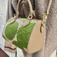 ESH Exclusive Collection - Green wool ball | Double-sided Pattern | mina perhonen Fabric | Real Leather | Handle | Crossbody | Handmade Products