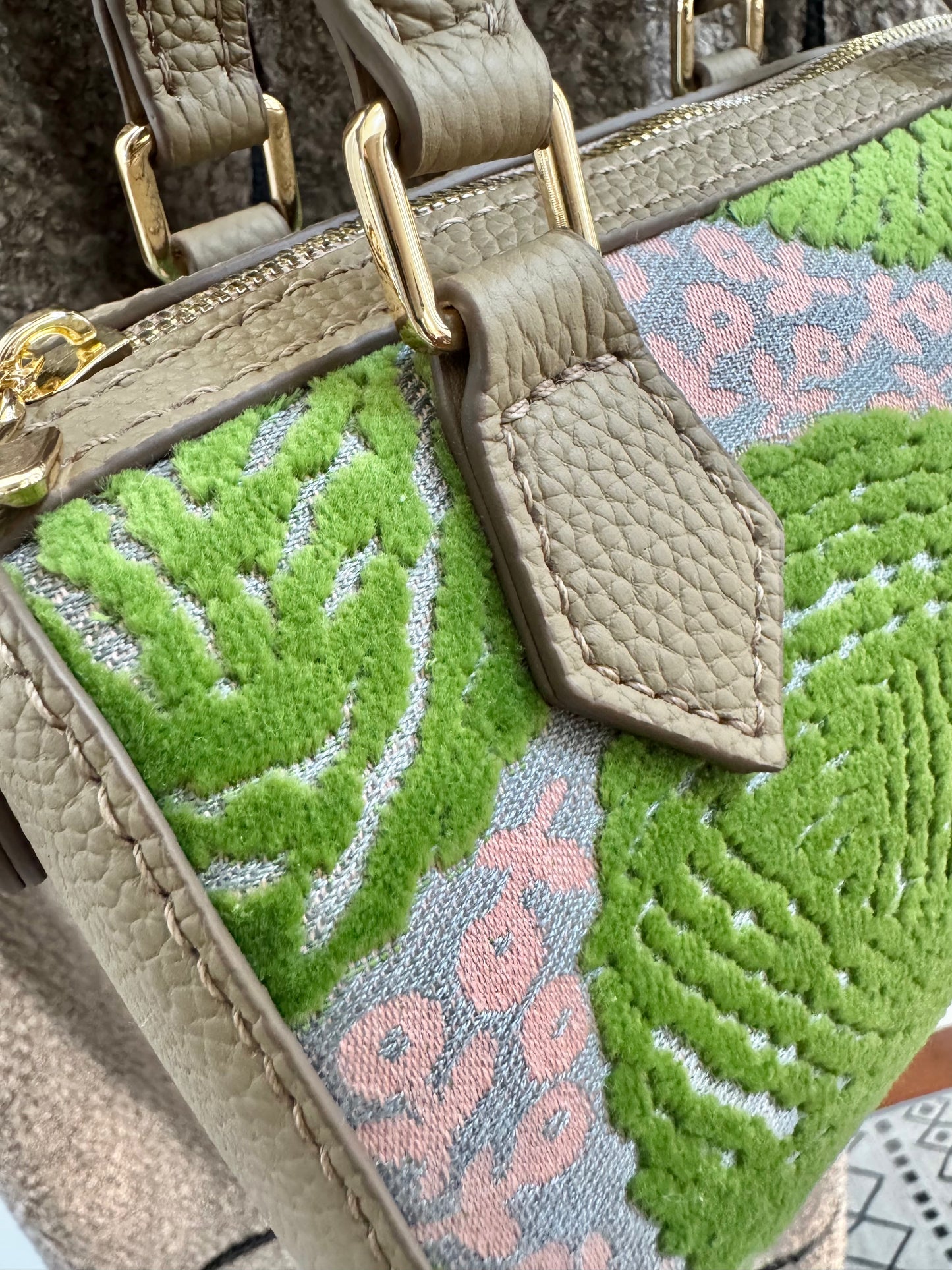 ESH Exclusive Collection - Green wool ball | Double-sided Pattern | mina perhonen Fabric | Real Leather | Handle | Crossbody | Handmade Products
