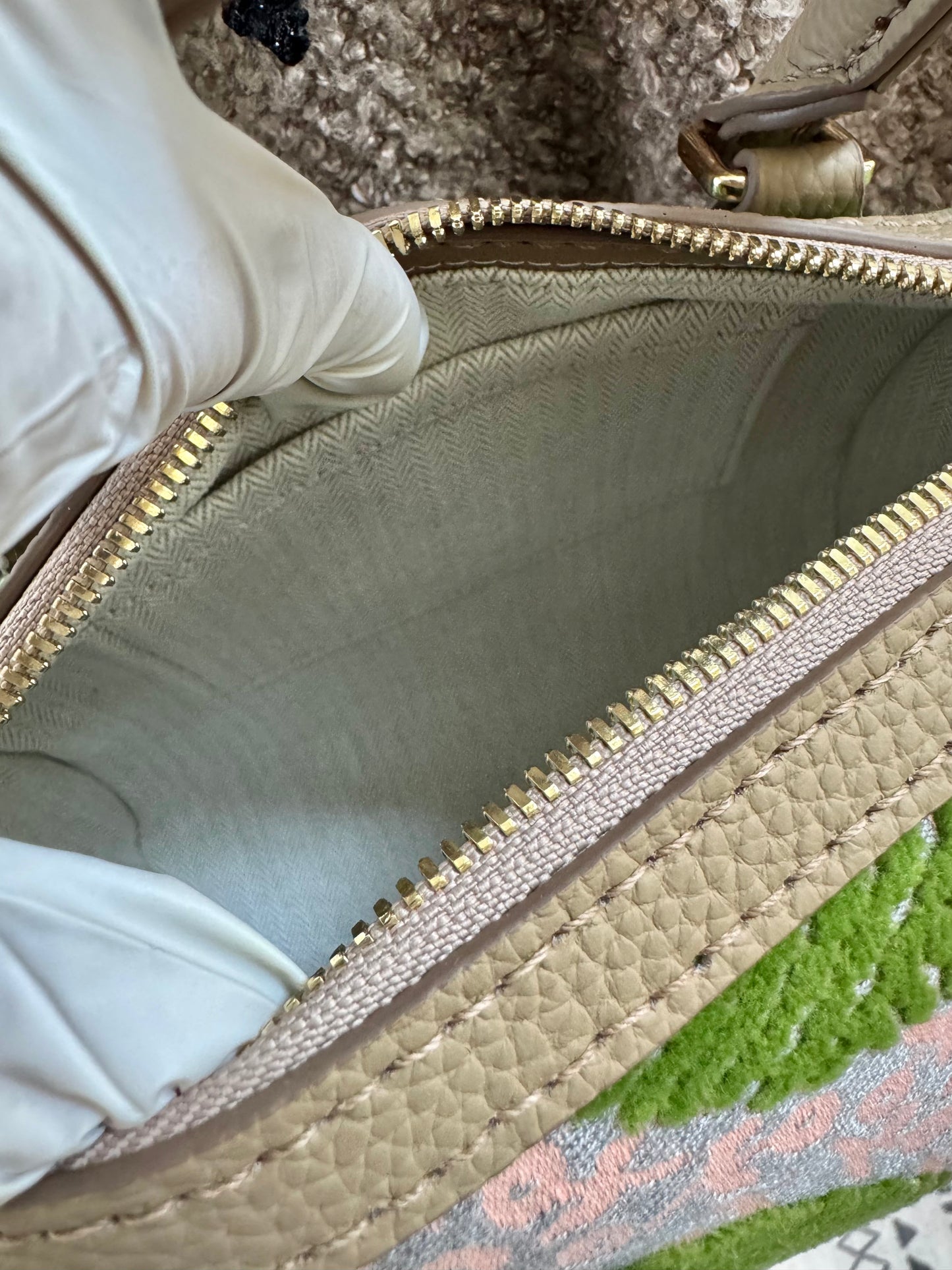 ESH Exclusive Collection - Green wool ball | Double-sided Pattern | mina perhonen Fabric | Real Leather | Handle | Crossbody | Handmade Products