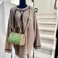 ESH Exclusive Collection - Green wool ball | Double-sided Pattern | mina perhonen Fabric | Real Leather | Handle | Crossbody | Handmade Products