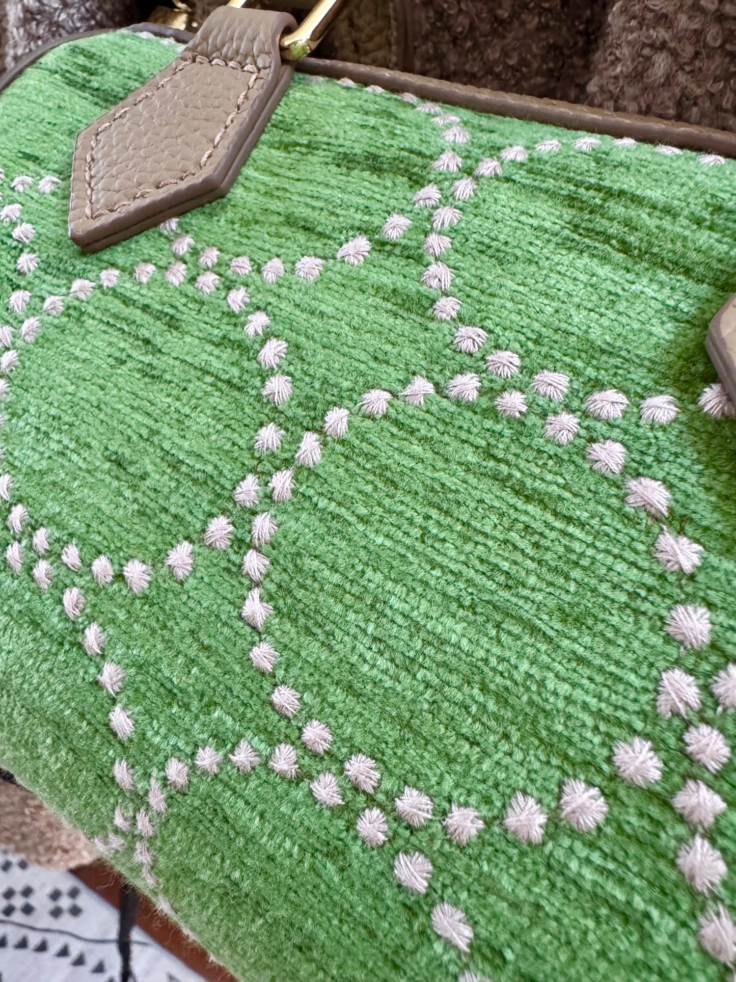ESH Exclusive Collection - Green wool ball | Double-sided Pattern | mina perhonen Fabric | Real Leather | Handle | Crossbody | Handmade Products
