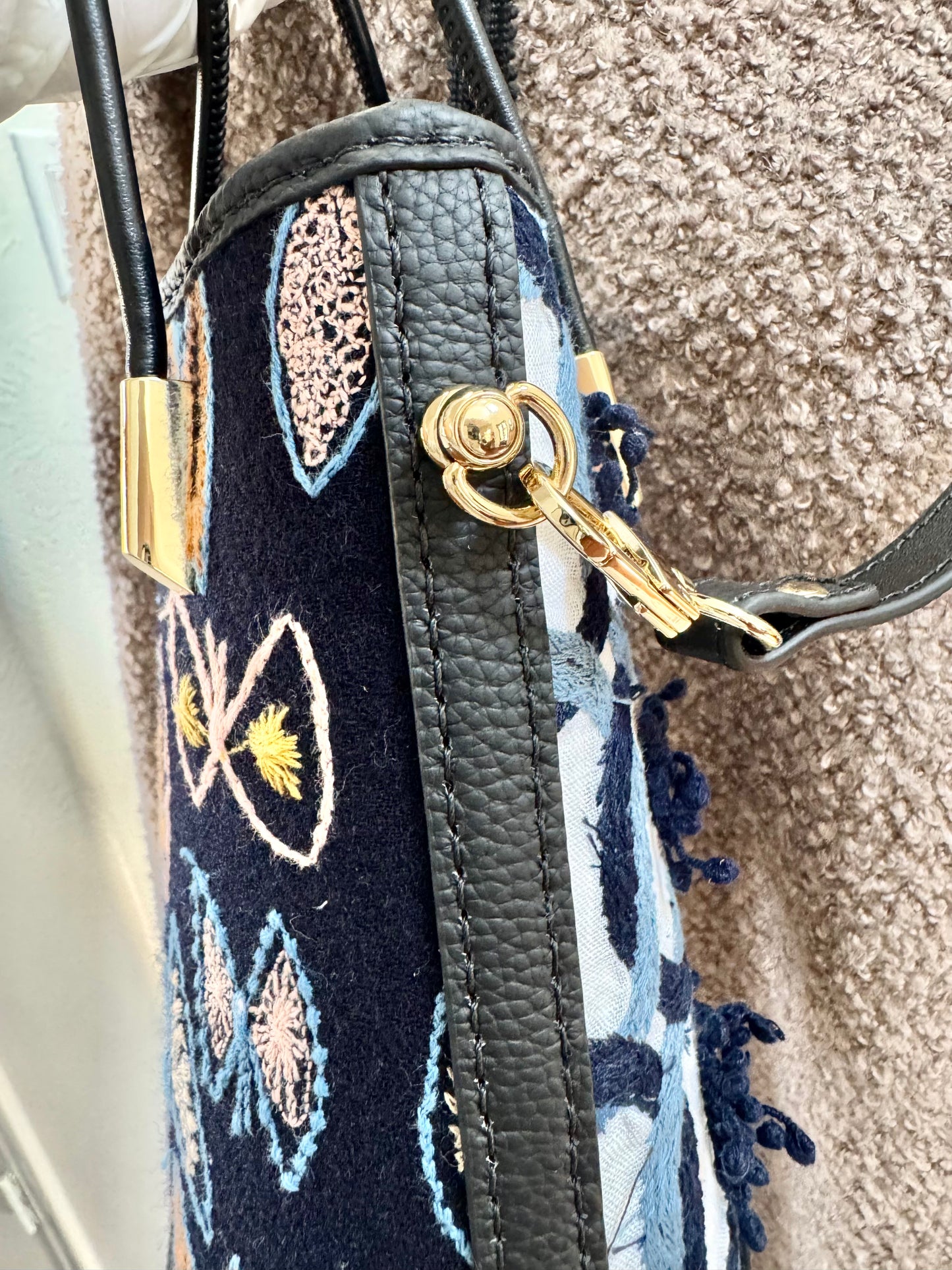 ESH Exclusive Collection - sky flower | Double-sided Pattern | mina perhonen Fabric | Real Leather | Handle | Crossbody | Handmade Products