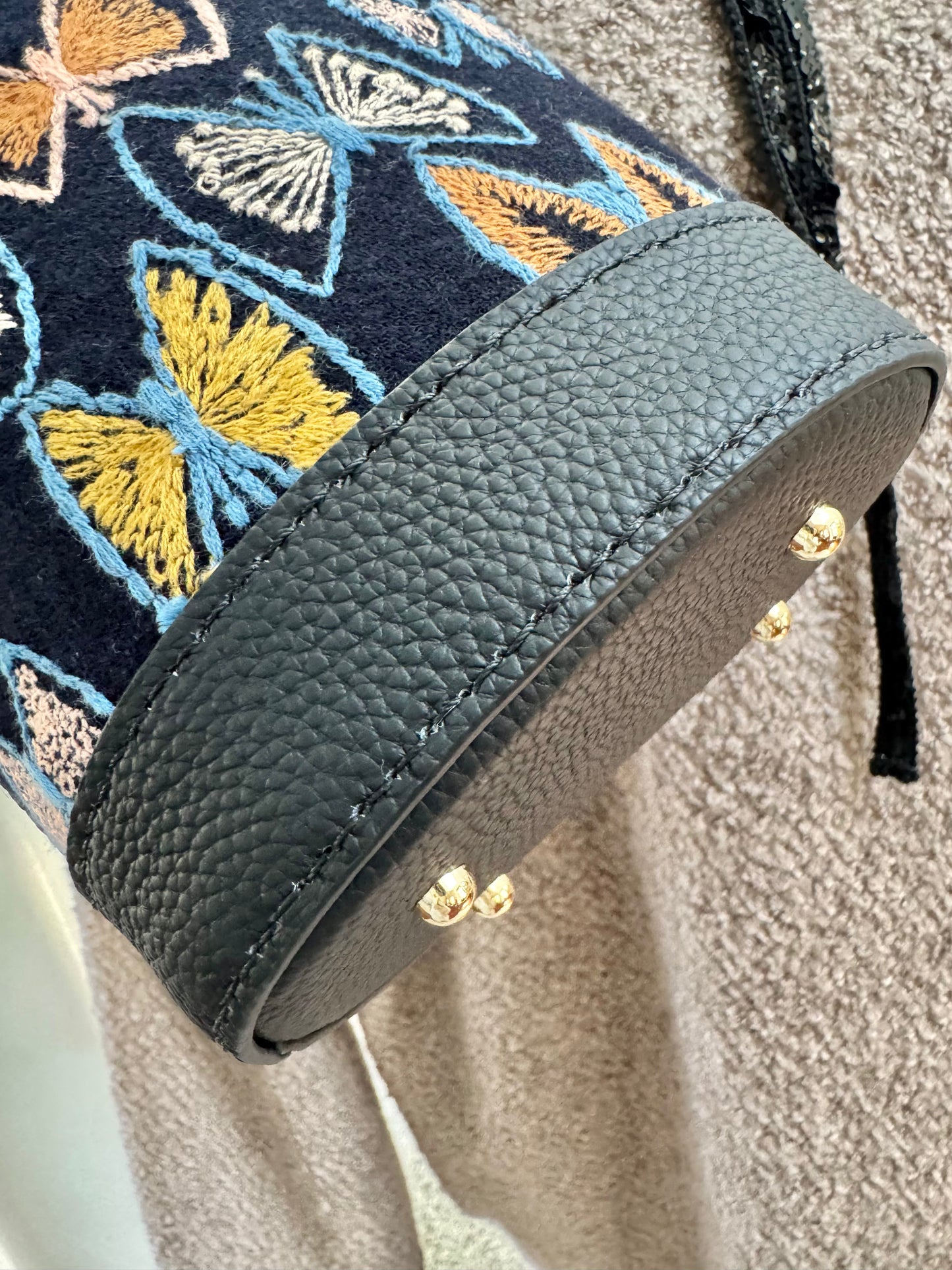 ESH Exclusive Collection - sky flower | Double-sided Pattern | mina perhonen Fabric | Real Leather | Handle | Crossbody | Handmade Products