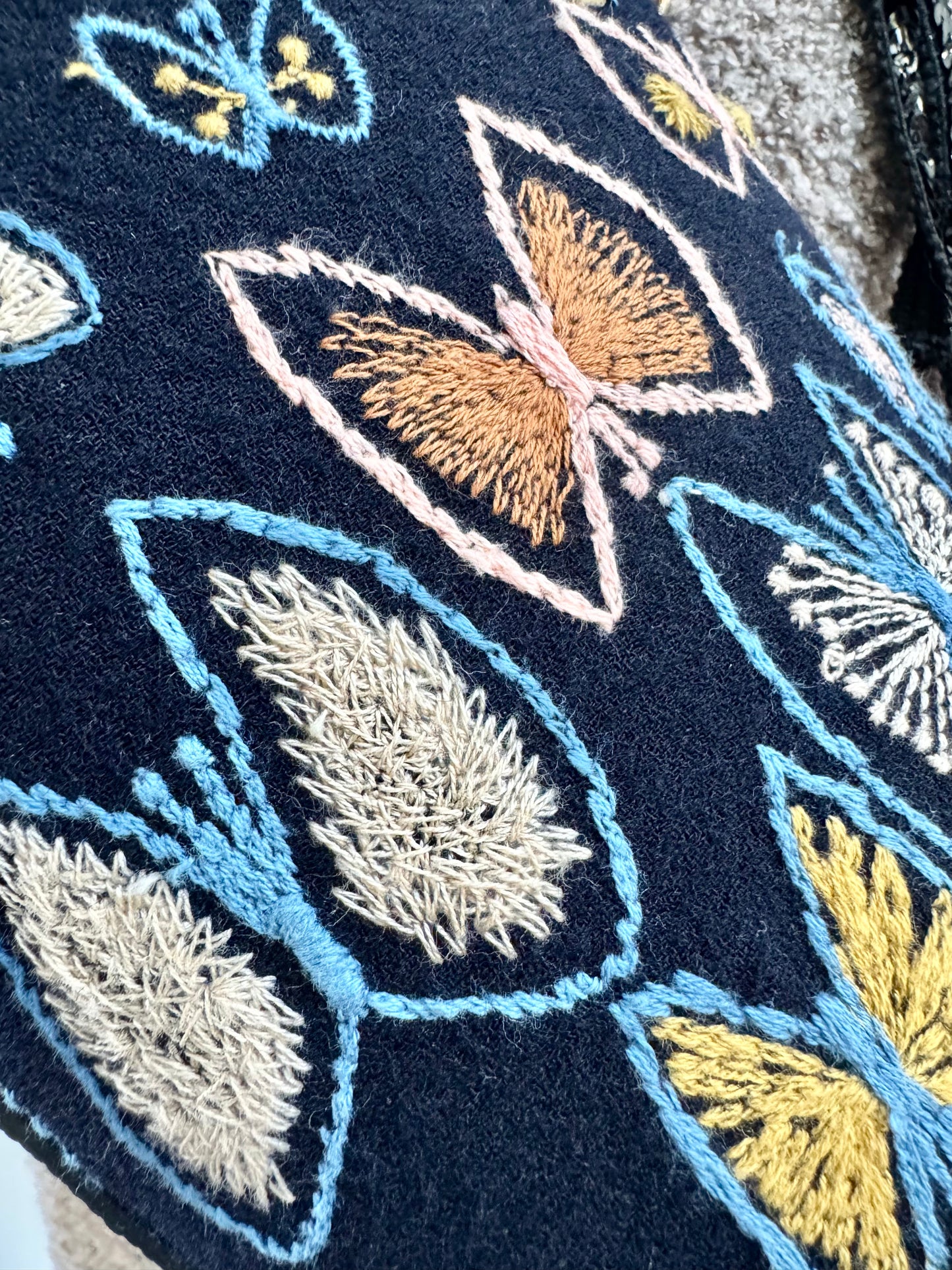 ESH Exclusive Collection - sky flower | Double-sided Pattern | mina perhonen Fabric | Real Leather | Handle | Crossbody | Handmade Products