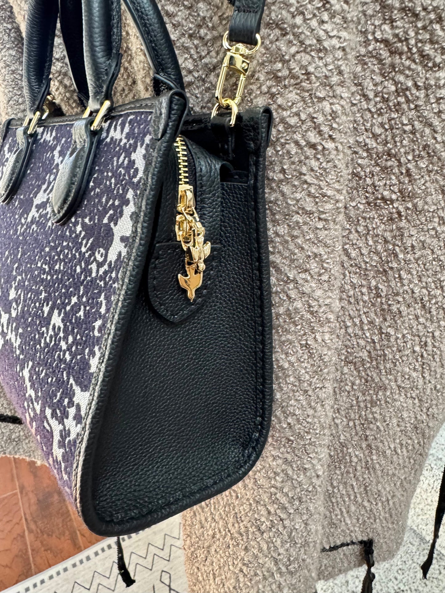 ESH Exclusive Collection - Moon Bear | Silk | Double-sided Pattern | mina perhonen Fabric | Real Leather | Handle | Crossbody | Handmade Products